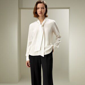 LILYSILK Silk Bowtie Blouse in Natural White NWT